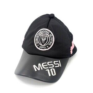 Messi 10 Black SnapBack Pink Stripe Faux Leather Miami Baseball Cap Hat